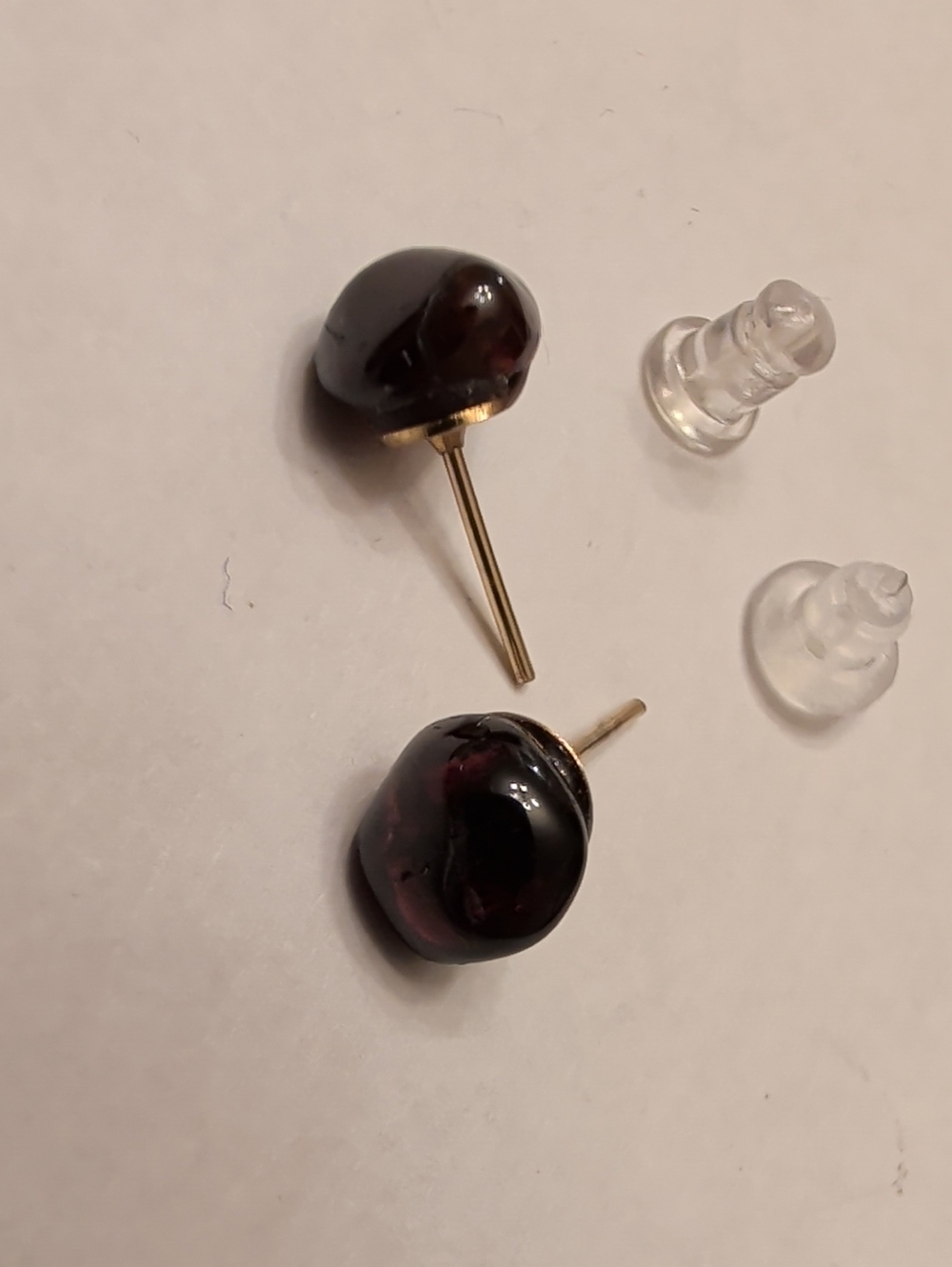 Garnet Stud Earrings with Gold Tone Posts